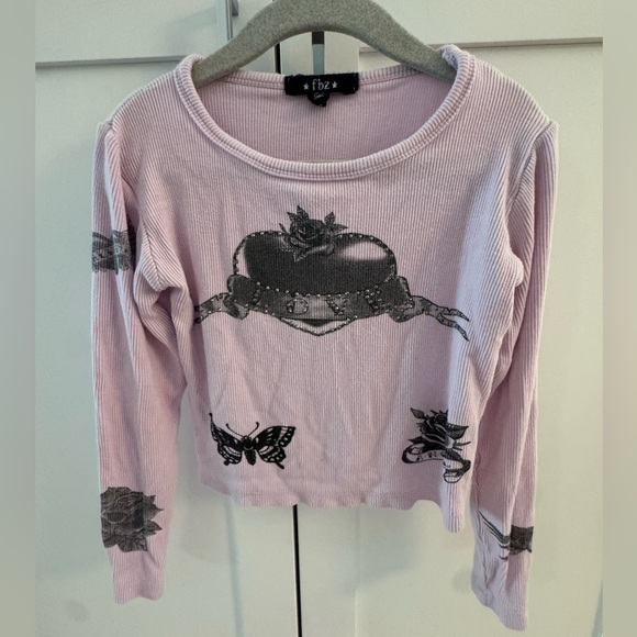 Flowers by Zoe Light pink ribbed Long Sleeve Graphic Tee - Picture 1 of 3